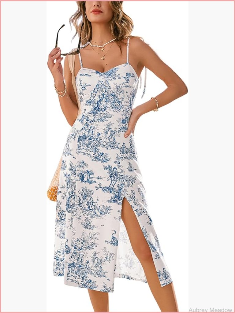 Sleeveless Midi Dress With Smocked Back, Floral Print, A-Line, Adjustable
